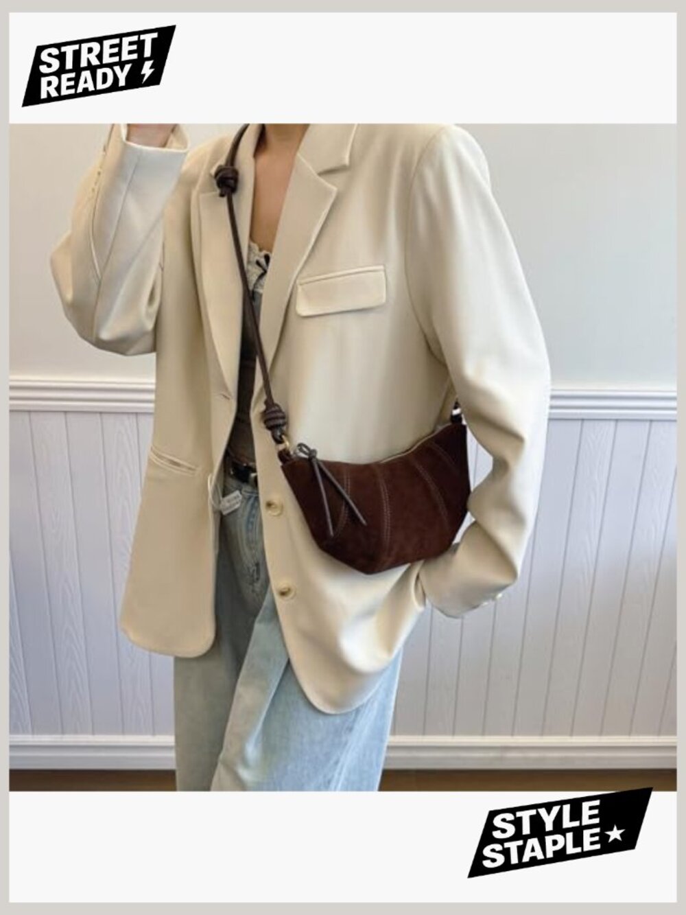 Faux Suede Crescent Crossbody Bag Mini Tote - Picture 2 of 7